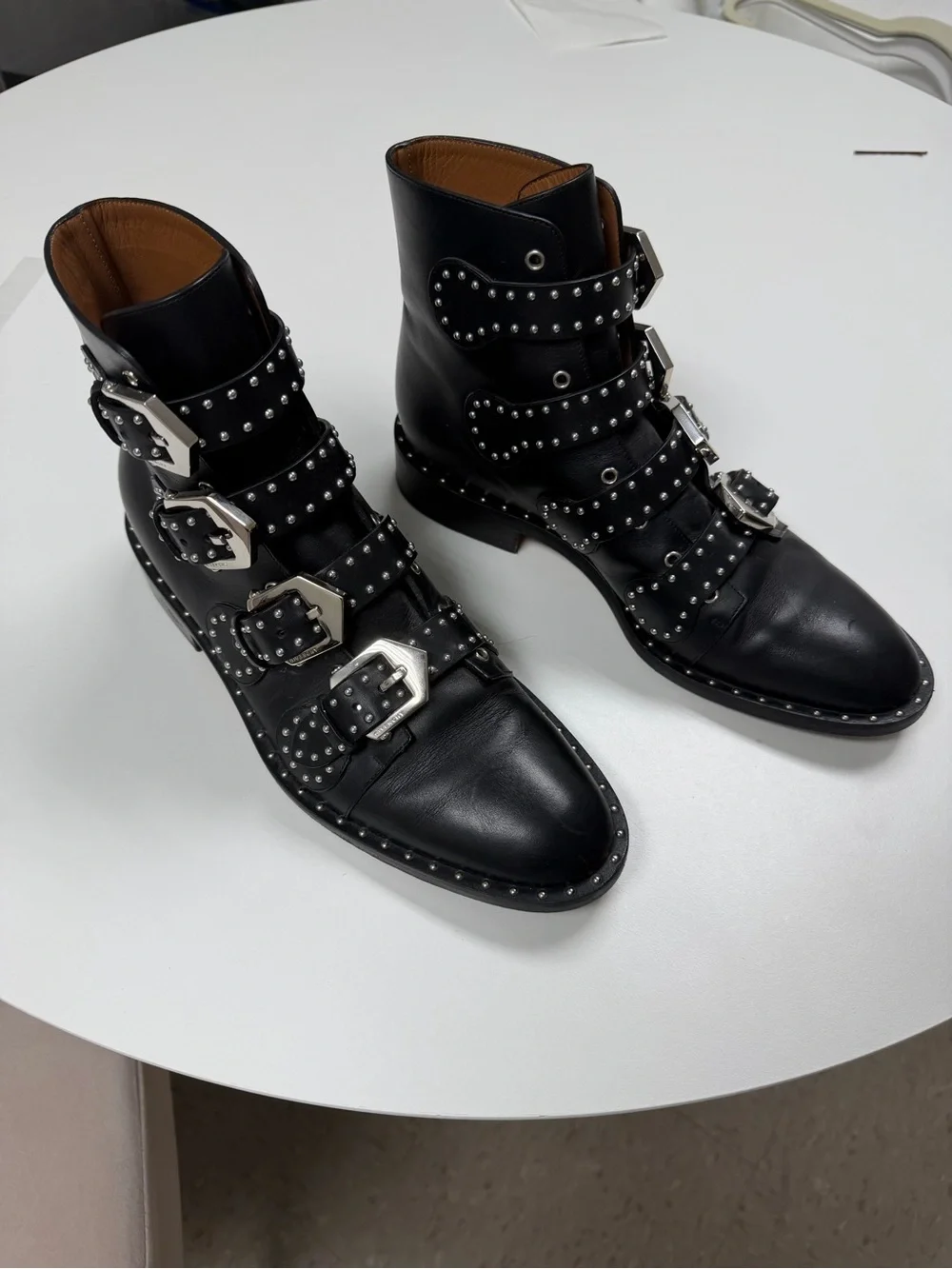 Givenchy Black Leather Studded Buckle Boots